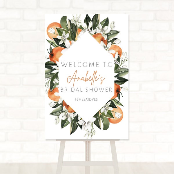 Orange Blossom Bridal Shower Welcome Board Sign | Custom Bridal Shower Sign