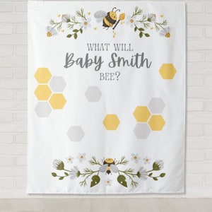 What Will Baby Bee Personalized Gender Reveal Backdrop | Bumble Bee Custom Party Backdrop