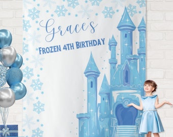 Frozen Birthday Party Backdrop | First Time in Four-Ever Banner | Completely Customizable Winter Birthday Décor | Personalized Princess