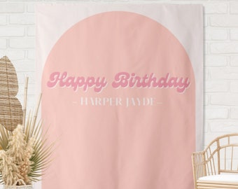 Retro Arch Custom Text Shower or Party Backdrop | Personalized Smiley Baby Shower, Bridal Shower, Birthday, Classroom Photo Booth