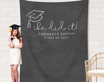 You Did It Class of 2024 Custom Text Graduation Backdrop | She Did It | He Did It Personalized School Colors Banner | Highschool or College