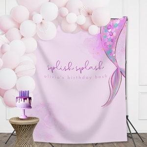 Mermaid Birthday Party Custom Banner | Splish Splash Under the Sea Personalized Birthday Party Backdrop