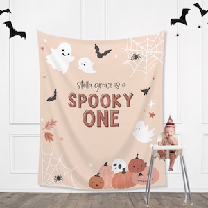 Spooky ONE Halloween Birthday Party Banner| Completely Customizable Text Name Backdrop | Our Little Boo | Our Little Pumpkin | Two Spooky