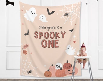 Spooky ONE Halloween Birthday Party Banner| Completely Customizable Text Name Backdrop | Our Little Boo | Our Little Pumpkin | Two Spooky