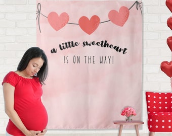 A Little Sweetheart Is On The Way Heart Garland Custom Birthday Backdrop | Personalized Valentine's Day Photo Booth