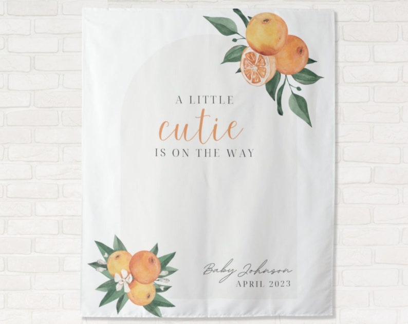 A Little Cutie Custom Baby Shower Banner Neutral Orange Citrus Baby Shower Gender Reveal Backdrop Baby Shower Dcor Girl Baby