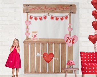 Valentine's Kissing Booth Custom Birthday Banner | Personalisierte Valentinstag Party Kulisse | Kleine Liebe Herzen Dekor | Februar Geburtstag