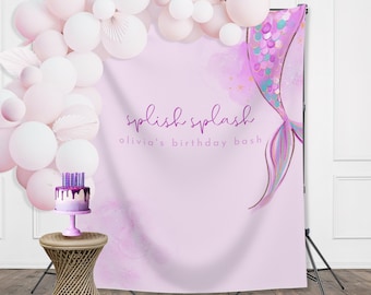 Mermaid Birthday Party Custom Banner | Splish Splash Under the Sea Personalized Birthday Party Backdrop