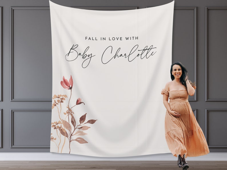 Fall in Love Banner Fall Party - Dusty Pink and Mauve Floral - Little Wildflower -  - October Baby Shower Décor - Simple Custom Backdrop - Bridal Shower - Engagement Party