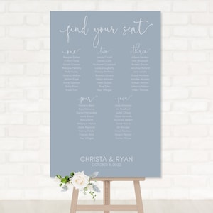 Simple Dusty Blue Wedding Seating Chart Board Sign | Personalized Guest List and Seating Table Chart - Find Your Seat