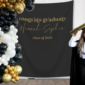 Congrats Graduate Class of 2024 Custom Graduation Party Backdrop | Personalized Congrats Grad School Colors Banner | Simple Retro Senior