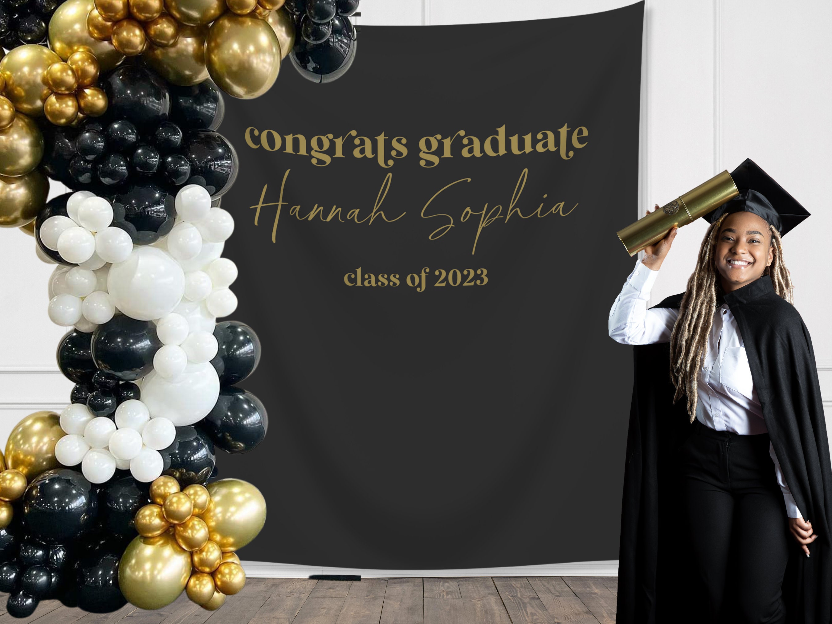 DPKOW Abschlussfeier-Banner 'Congratulazioni' - 180x110 Cm, Stoff, Schwarz-gold-rot, Für Drinnen & Draußen