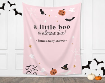 A Little Boo is Almost Due Halloween Baby Shower Backdrop | Customizable Baby Name Banner | Fall Gender Reveal or Baby Shower Décor