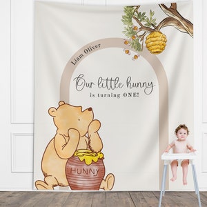 Classic Winnie the Pooh Birthday Customizable Banner, Boy 1st Birthday, Little Hunny Backdrop Décor, Neutral Party, Honey Bear Baby Birthday