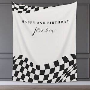 Custom Retro Birthday Banner | Boy Birthday Party Theme | Checkered Flag Banner | Two Fast Birthday Backdrop | Retro Race Car | Two Cool