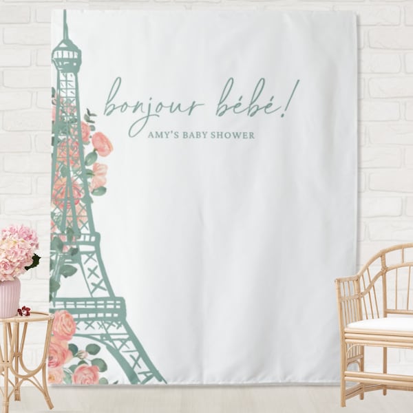 Bonjour Bebe Custom Shower Backdrop | Personalized Baby Shower Photo Booth