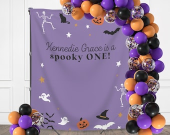 Spooky ONE Halloween Birthday Party Banner| Completely Customizable Text Name Backdrop | Our Little Boo | Our Little Pumpkin | Two Spooky
