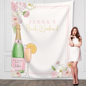 Champagne Bachelorette Party Custom Backdrop | Pink Floral Champagne Bottle Bach Weekend Personalized Banner | Bridal Brunch | Baby Shower