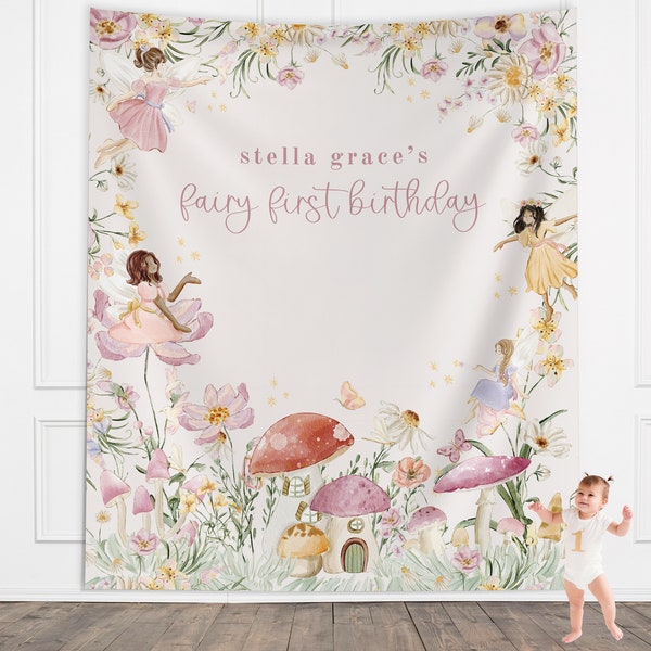 Fairy Birthday Custom Banner, Whimsical Pixie Fairy Party, Magical Floral Fairy Princess Party, Fairy First Birthday, Garden Tea Party