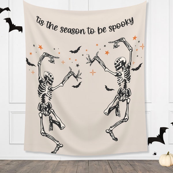 Aangepaste dansende skeletten banner | Aanpasbare tekst Halloween Party achtergrond | Retro verjaardag, schoolherfstfestival, bedrijfswinkelinrichting