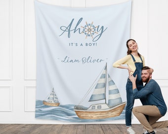 Ahoy It's a Boy Custom Baby Shower Backdrop | Nautical Baby Shower Boy | Gender Neutral | Personalized Sailboat Sea Party Banner Décor