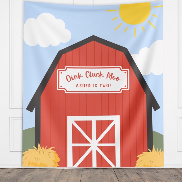 Custom Farm Party Banner, Birthday Party Barn Backdrop, Boy Birthday Barnyard, Girl Birthday Party Décor, Baby Shower Décor, Oink Cluck Moo