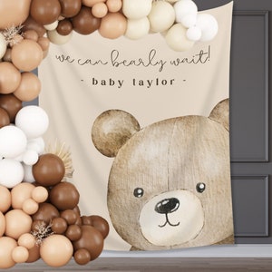 We Can Bearly Wait Customizable Baby Shower Backdrop | Teddy Bear Custom Party Banner