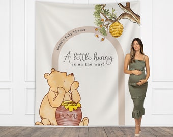 Bannière personnalisable classique de fête de naissance de Winnie l'ourson | Baby shower garçon | Décor de toile de fond Little Hunny | Baby shower neutre en matière de genre