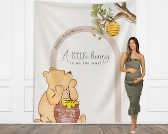 Banner personalizable clásico de Winnie the Pooh para baby shower, baby shower vintage para niño, decoración de fondo de Little Hunny, baby shower unisex