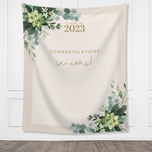 Class of 2024 Custom Greenery Graduation Party Backdrop | Personalized Floral Congrats Grad School Banner | High School or College Grad