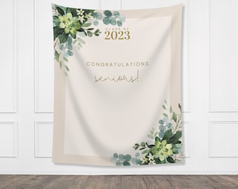 Class of 2024 Custom Greenery Graduation Party Backdrop | Personalized Floral Congrats Grad School Banner | High School or College Grad