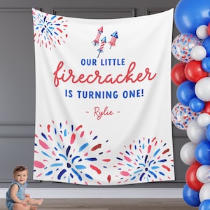 Our Little Firecracker is Turning One Custom Name Party Banner| 4th of July Personalized 1st, 2nd or 3rd Birthday Party Backdrop