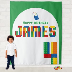 Building Brick Custom Birthday Backdrop | Personalized Lego-Inspired Photo Booth