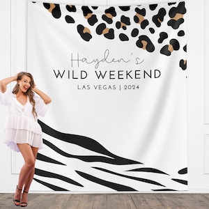 Wild Weekend Bachelorette Party Custom Banner, Last Rumble, Wild Jungle Leopard Print Bachelorette Backdrop Décor, Leopard Print, Zebra