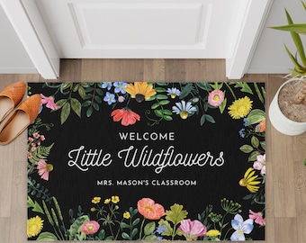 Welcome Little Wildflowers Classroom Door Mat | Completely Customizable Teacher Name Area Rug | Back to School Décor | Teacher Gift Idea