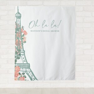 Oh La La Eiffel Tower Custom Shower Backdrop Personalized Bridal Shower or Bachelorette Party Photo Booth Green