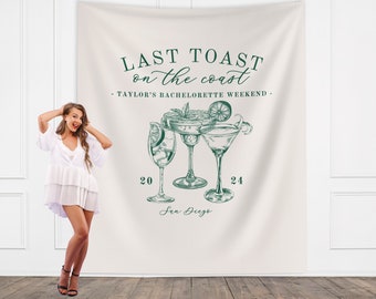 Last Toast on the Coast Custom Bachelorette Club Banner, Coastal Bridal Gift, Beach Bachelorette Trip, Personalized Bride Hen Party Backdrop