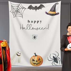 Simple Watercolor Happy Halloween Party Backdrop | Customizable Happy Halloween Banner | Personalized Halloween Photo Booth