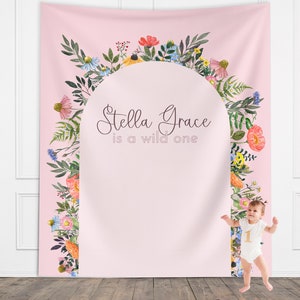 Wildflower Wild One Custom Text Banner, 1st Birthday Party Cake Smash Backdrop, Two Wild Birthday, Boho Girl Baby Shower, High Chair Banner