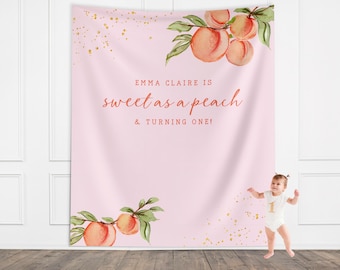 Peach 1st Birthday Girl Custom Banner, Little Peach Personalized Girl Birthday, Sweet as a Peach, Georgia Girl 1st, 2nd or 3rd Birthday