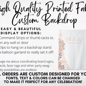 Oh La La Eiffel Tower Custom Shower Backdrop Personalized Bridal Shower or Bachelorette Party Photo Booth Custom Color