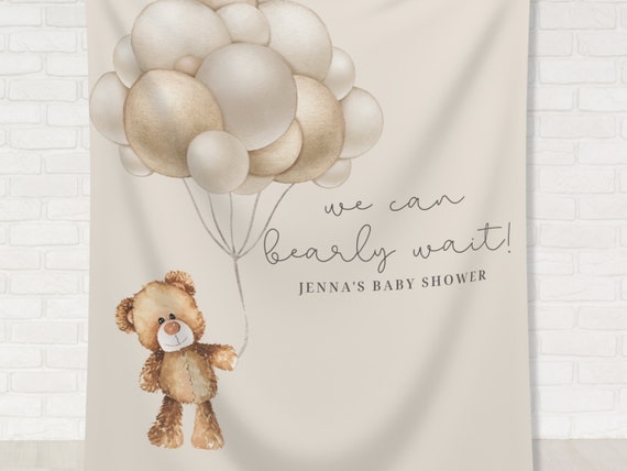 Teddy Bear Personalized Baby Shower Banner We Can Bearly Wait Custom Party  Backdrop Bear With Balloons Gender Neutral Baby Shower 