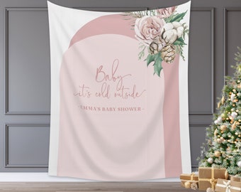 Baby It's Cold Outside Floral Arch Custom Baby Shower Banner | Winter Mistletoe Party Backdrop for Balloon Garland | Woodlands Wonderland