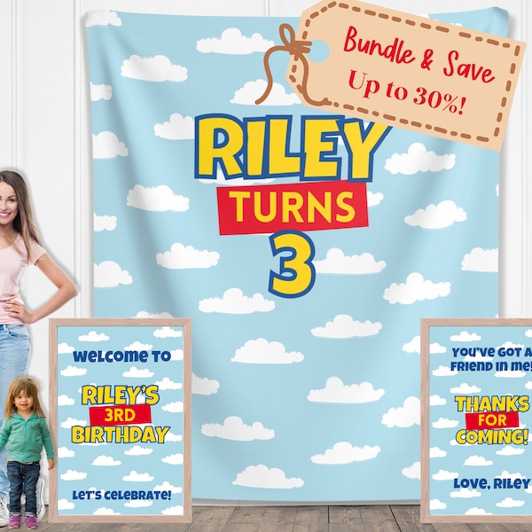 Custom Birthday Story Party Bundle | Banner Backdrop, Welcome Sign, Favor Sign | Boy Birthday Party Theme | Just Add Balloons | Two Infinity