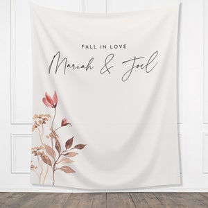 Fall in Love Banner Fall Party - Dusty Pink and Mauve Floral - Little Wildflower -  - October Baby Shower Décor - Simple Custom Backdrop - Bridal Shower - Engagement Party