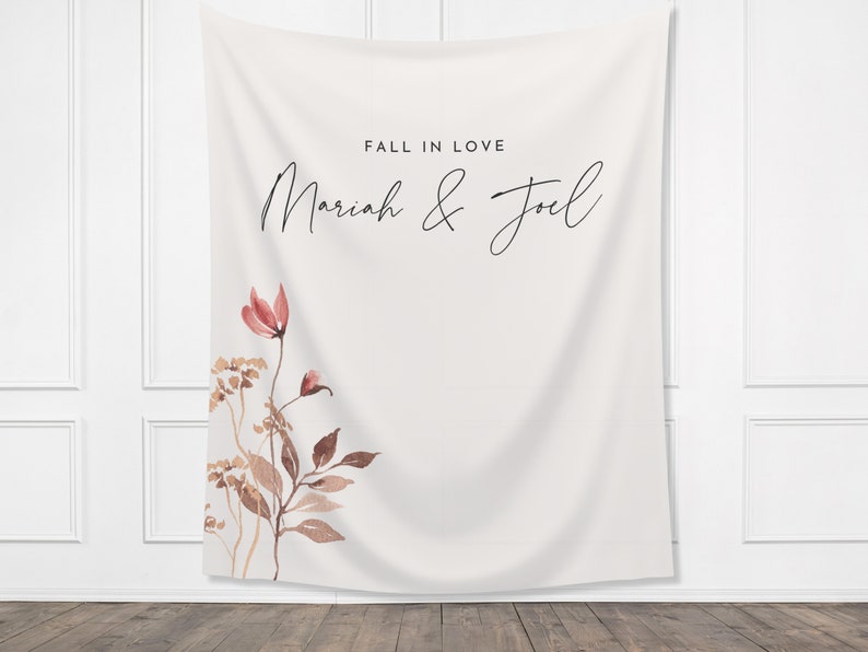 Fall in Love Banner Fall Party - Dusty Pink and Mauve Floral - Little Wildflower -  - October Baby Shower Décor - Simple Custom Backdrop - Bridal Shower - Engagement Party