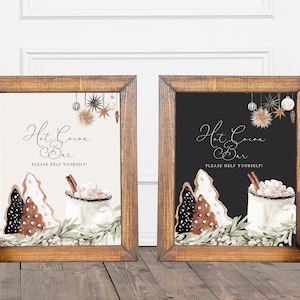 Cozy Chic Hot Cocoa Bar Sign | Hot Chocolate | Customizable Poster | Black Christmas | Rustic Boho Party or Shower Décor | Winter Woodlands