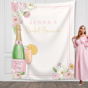Champagne Bridal Brunch Custom Text Backdrop | Pink Floral Bridal Shower Party Personalized Banner