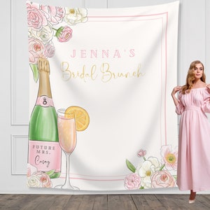 Champagner Braut Brunch Benutzerdefinierte Text Hintergrund | Pink Floral Bridal Shower Party personalisierte Banner