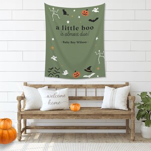 Custom Little Boo Is Almost Due Halloween Backdrop